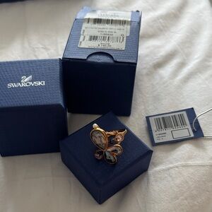 Swarovski Gold Butterfly Ring with Smoky and Light Brown Crystals